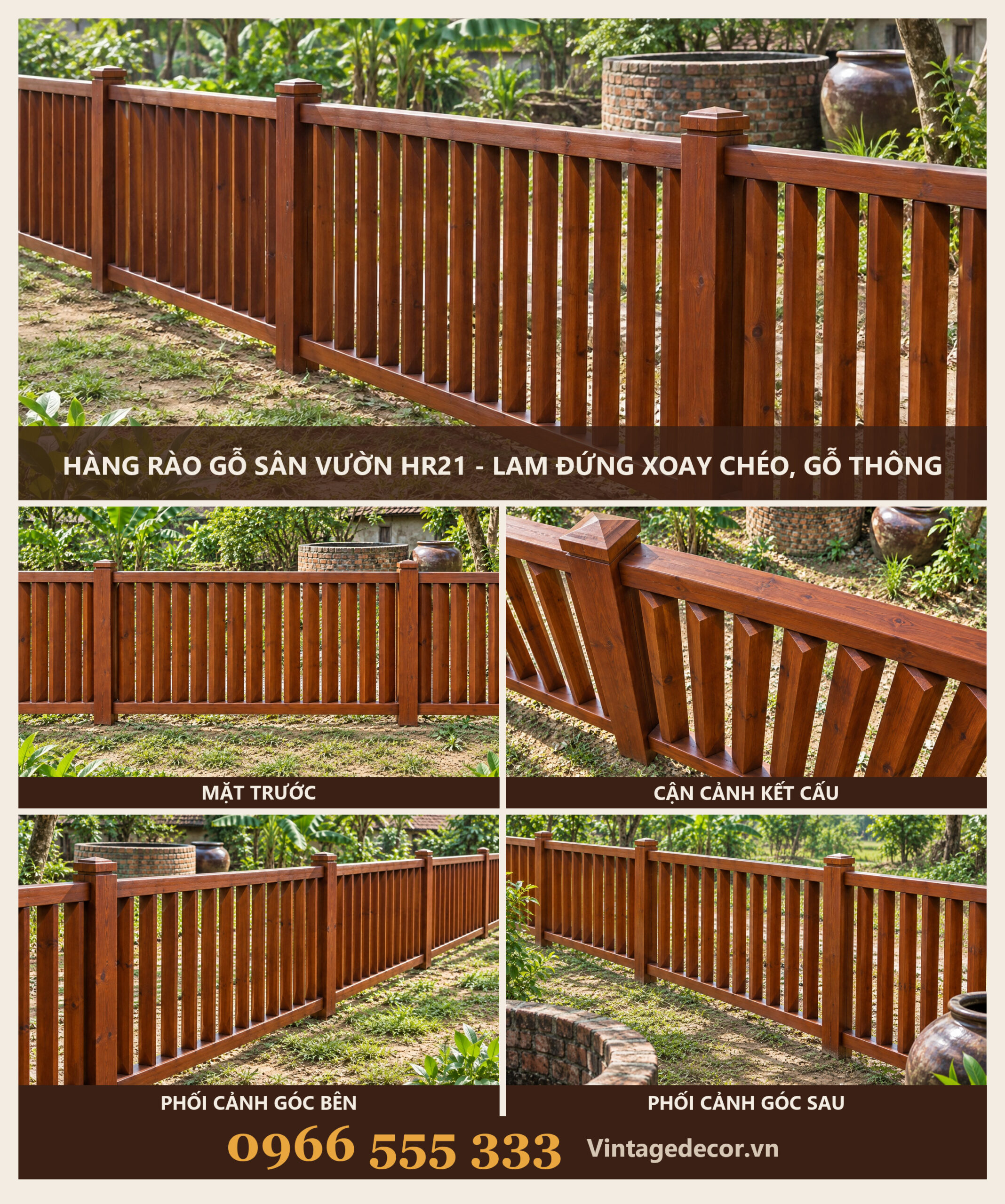 Hàng Rào Gỗ Sân Vườn HR21 - Lam Đứng Xoay Chéo, Gỗ Thông Hàng Rào Gỗ Sân Vườn HR21 - Lam Đứng Xoay Chéo, Gỗ Thông