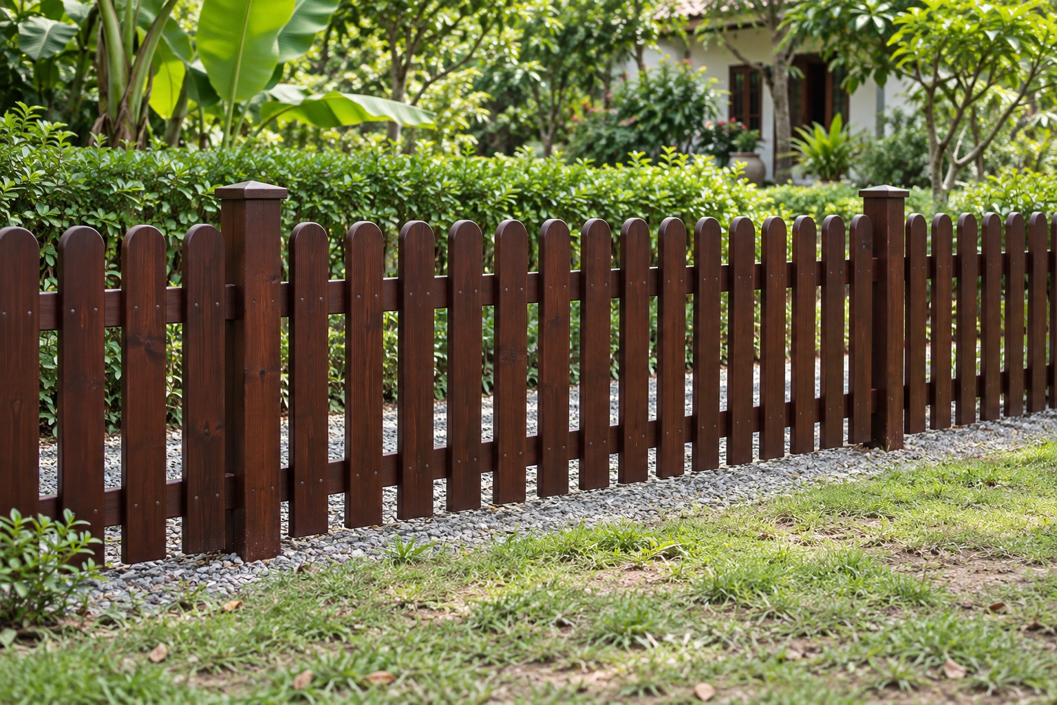 Hàng Rào Gỗ Sân Vườn HR26 - Nan Đứng Đầu Tròn Thấp Sân Trước, Gỗ Thông Màu Nâu Cánh Gián Hàng Rào Gỗ Sân Vườn HR26 - Nan Đứng Đầu Tròn Thấp Sân Trước, Gỗ Thông Màu Nâu Cánh Gián