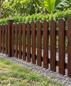Hàng Rào Gỗ Sân Vườn HR26 - Nan Đứng Đầu Tròn Thấp Sân Trước, Gỗ Thông Màu Nâu Cánh Gián