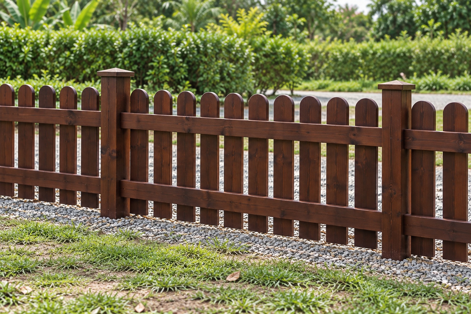 Hàng Rào Gỗ Sân Vườn HR26 - Nan Đứng Đầu Tròn Thấp Sân Trước, Gỗ Thông Màu Nâu Cánh Gián Hàng Rào Gỗ Sân Vườn HR26 - Nan Đứng Đầu Tròn Thấp Sân Trước, Gỗ Thông Màu Nâu Cánh Gián