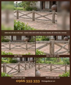 Hàng rào gỗ HR27 thanh chéo chữ X – ảnh ghép mặt trước, kết cấu, góc bên, góc sau