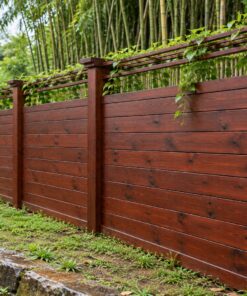 Hàng Rào Gỗ Sân Vườn HR29 - Đỉnh Có Xà Chìa Giàn Leo, Gỗ Thông Màu Nâu Đỏ
