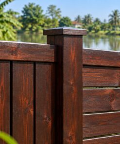 Hàng Rào Gỗ Sân Vườn HR30 - Panel Đổi Hướng Ván Mỗi Nhịp, Gỗ Thông Màu Nâu Cánh Gián