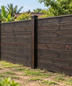 Hàng Rào Gỗ Sân Vườn HR32 - Ván Ngang Liền Kệ Đặt Chậu Cây, Gỗ Thông Màu Gỗ Cháy