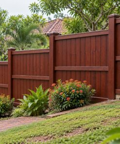 Hàng Rào Gỗ Sân Vườn HR33 - Bậc Thang Theo Dốc Đất, Gỗ Thông Màu Nâu Đỏ