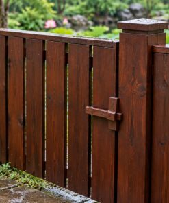 Hàng Rào Gỗ Sân Vườn HR34 - Có Cửa Ngách Liền Một Nhịp, Gỗ Thông Màu Nâu Cánh Gián