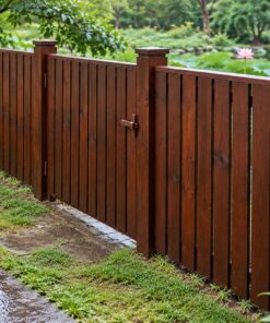 Hàng Rào Gỗ Sân Vườn HR34 - Có Cửa Ngách Liền Một Nhịp, Gỗ Thông Màu Nâu Cánh Gián