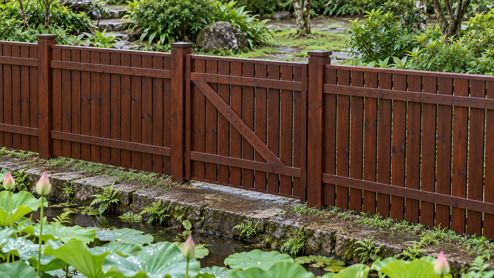 Hàng Rào Gỗ Sân Vườn HR34 - Có Cửa Ngách Liền Một Nhịp, Gỗ Thông Màu Nâu Cánh Gián Hàng Rào Gỗ Sân Vườn HR34 - Có Cửa Ngách Liền Một Nhịp, Gỗ Thông Màu Nâu Cánh Gián