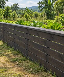 Hàng Rào Gỗ Sân Vườn HR36 - Ván Ngang Bắt Hai Mặt Kẹp Cột Giữa, Gỗ Thông Màu Gỗ Cháy