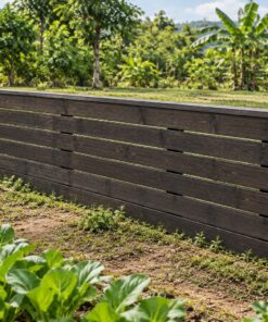 Hàng Rào Gỗ Sân Vườn HR36 - Ván Ngang Bắt Hai Mặt Kẹp Cột Giữa, Gỗ Thông Màu Gỗ Cháy