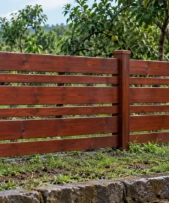 Hàng Rào Gỗ Sân Vườn HR39 - Thanh Ngang Rộng Hẹp Xen Kẽ, Gỗ Thông Màu Nâu Đỏ