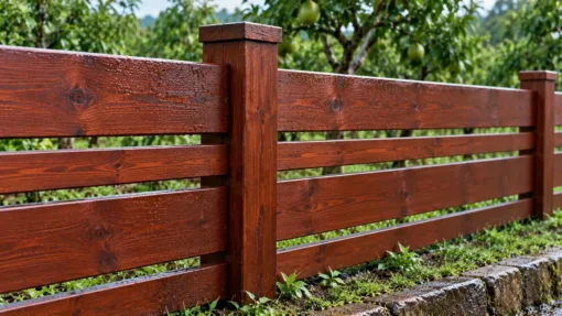 Hàng Rào Gỗ Sân Vườn HR39 - Thanh Ngang Rộng Hẹp Xen Kẽ, Gỗ Thông Màu Nâu Đỏ