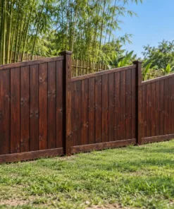 Hàng Rào Gỗ Sân Vườn HR40 - Đỉnh Panel Vát Chéo Một Chiều, Gỗ Thông Màu Nâu Cánh Gián
