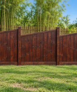 Hàng Rào Gỗ Sân Vườn HR40 - Đỉnh Panel Vát Chéo Một Chiều, Gỗ Thông Màu Nâu Cánh Gián