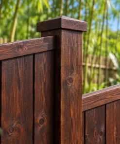 Hàng Rào Gỗ Sân Vườn HR40 - Đỉnh Panel Vát Chéo Một Chiều, Gỗ Thông Màu Nâu Cánh Gián