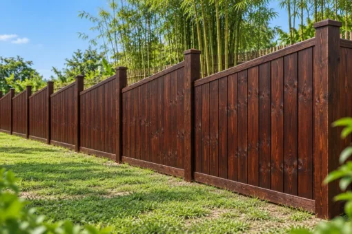 Hàng Rào Gỗ Sân Vườn HR40 - Đỉnh Panel Vát Chéo Một Chiều, Gỗ Thông Màu Nâu Cánh Gián Hàng Rào Gỗ Sân Vườn HR40 - Đỉnh Panel Vát Chéo Một Chiều, Gỗ Thông Màu Nâu Cánh Gián
