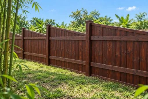 Hàng Rào Gỗ Sân Vườn HR40 - Đỉnh Panel Vát Chéo Một Chiều, Gỗ Thông Màu Nâu Cánh Gián Hàng Rào Gỗ Sân Vườn HR40 - Đỉnh Panel Vát Chéo Một Chiều, Gỗ Thông Màu Nâu Cánh Gián