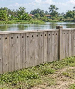 Hàng Rào Gỗ Sân Vườn HR41 - Đầu Ván Khoét Lỗ Tròn, Gỗ Thông Màu Vintage