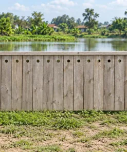 Hàng Rào Gỗ Sân Vườn HR41 - Đầu Ván Khoét Lỗ Tròn, Gỗ Thông Màu Vintage