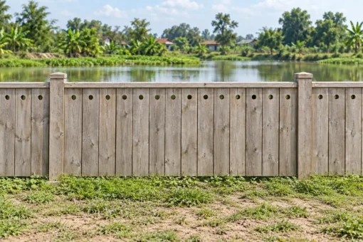 Hàng Rào Gỗ Sân Vườn HR41 - Đầu Ván Khoét Lỗ Tròn, Gỗ Thông Màu Vintage