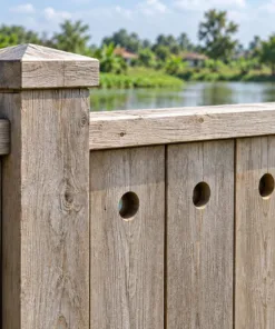 Hàng Rào Gỗ Sân Vườn HR41 - Đầu Ván Khoét Lỗ Tròn, Gỗ Thông Màu Vintage