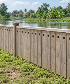 Hàng Rào Gỗ Sân Vườn HR41 - Đầu Ván Khoét Lỗ Tròn, Gỗ Thông Màu Vintage