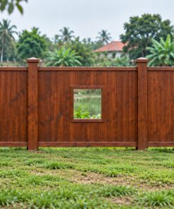 Hàng Rào Gỗ Sân Vườn HR8 - Ván Khít Khoét Ô Cửa Sổ Vuông, Gỗ Thông