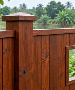 Hàng Rào Gỗ Sân Vườn HR8 - Ván Khít Khoét Ô Cửa Sổ Vuông, Gỗ Thông