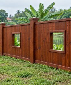 Hàng Rào Gỗ Sân Vườn HR8 - Ván Khít Khoét Ô Cửa Sổ Vuông, Gỗ Thông