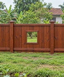 Hàng Rào Gỗ Sân Vườn HR8 - Ván Khít Khoét Ô Cửa Sổ Vuông, Gỗ Thông