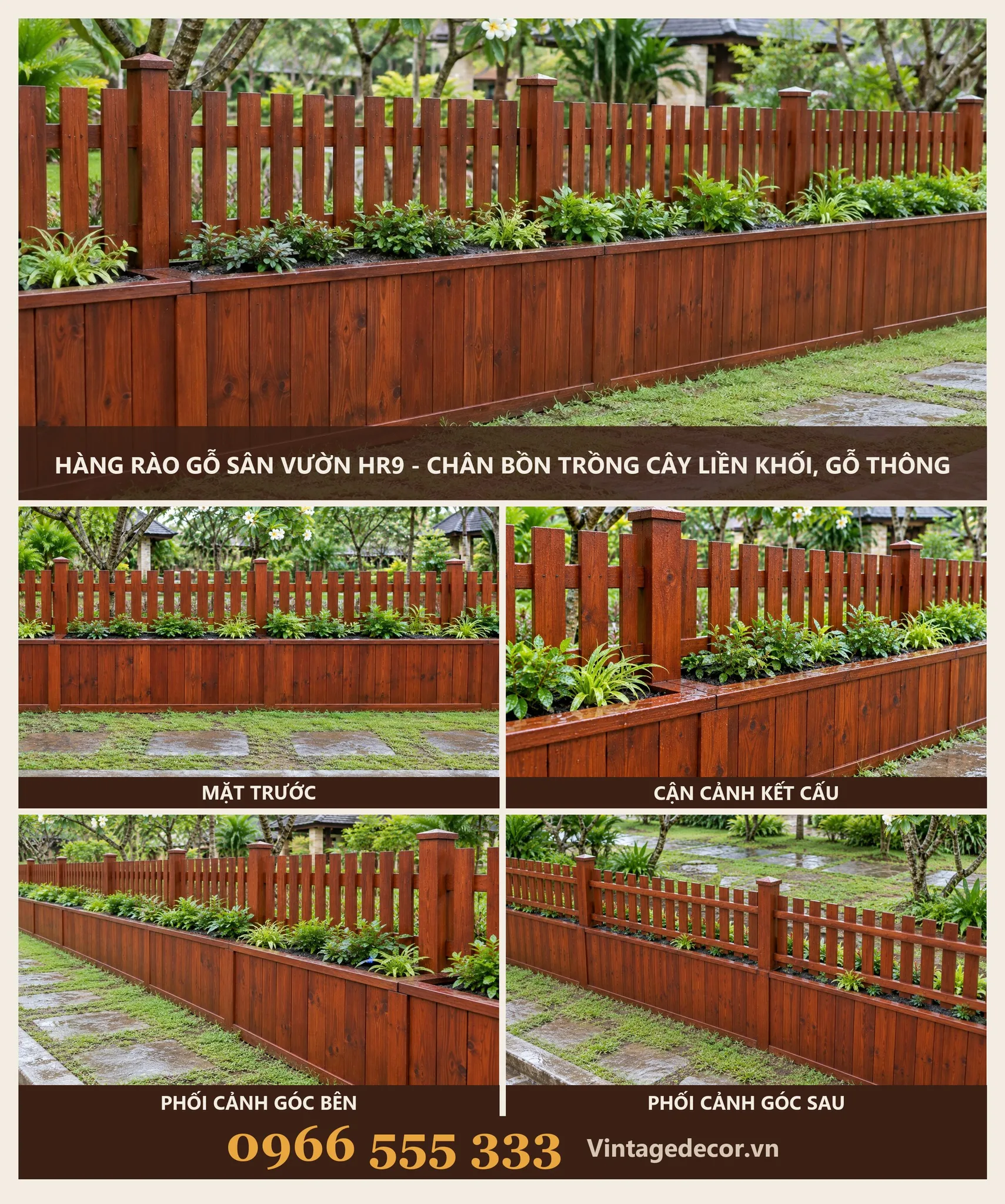 Hàng Rào Gỗ HR9 Bồn Trồng Cây Liền Khối
