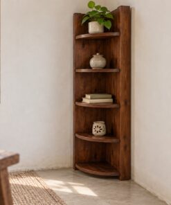 Kệ Góc Trang Trí Gỗ Thông NT26 - Năm Tầng Mặt Cong Một Phần Tư, Gỗ Thông Màu Nâu Cánh Gián