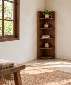 Kệ Góc Trang Trí Gỗ Thông NT26 - Năm Tầng Mặt Cong Một Phần Tư, Gỗ Thông Màu Nâu Cánh Gián
