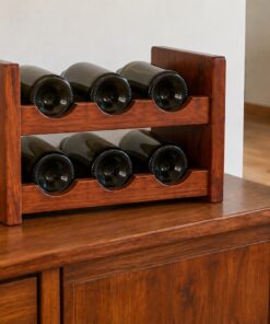 Kệ Rượu Vang KR35 - Kệ Để Bàn Sáu Chai Hai Tầng Lòng Máng, Gỗ Thông