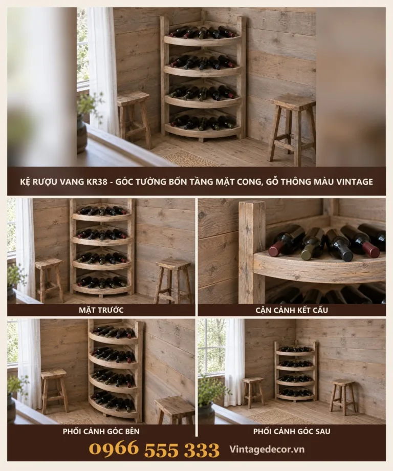 Kệ Rượu Vang KR38 Góc Tường Mặt Cong