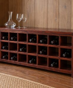 Kệ Rượu Vang KR40 - Thấp Dài Ba Hàng Chai Nằm Mặt Trên Đặt Ly, Gỗ Thông Màu Nâu Đỏ