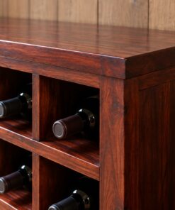 Kệ Rượu Vang KR40 - Thấp Dài Ba Hàng Chai Nằm Mặt Trên Đặt Ly, Gỗ Thông Màu Nâu Đỏ