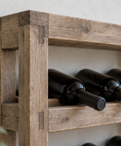 Kệ Rượu Vang KR42 - Khung Chữ Nhật Treo Tường Bốn Tầng Có Gờ Chắn, Gỗ Thông Màu Vintage
