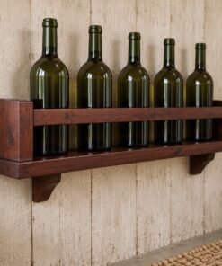 Kệ Rượu Vang KR45 - Treo Tường Một Hàng Chai Đứng Có Thanh Chặn, Gỗ Thông Màu Nâu Cánh Gián