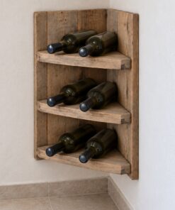Kệ Rượu Vang KR46 - Treo Góc Tường Hai Mặt Vuông Góc, Gỗ Thông Màu Vintage