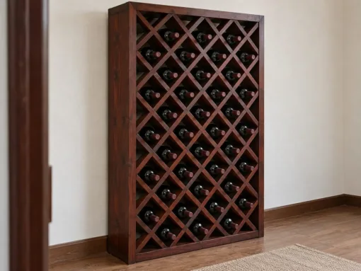 Kệ Rượu Vang KR49 - Đứng Sàn Lưới Ô Trám Chai Trong Từng Ô, Gỗ Thông Màu Nâu Cánh Gián Kệ Rượu Vang KR49 - Đứng Sàn Lưới Ô Trám Chai Trong Từng Ô, Gỗ Thông Màu Nâu Cánh Gián