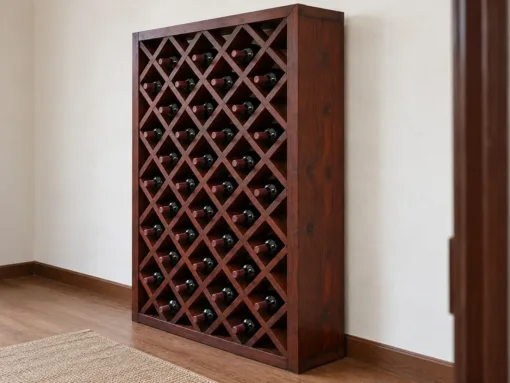 Kệ Rượu Vang KR49 - Đứng Sàn Lưới Ô Trám Chai Trong Từng Ô, Gỗ Thông Màu Nâu Cánh Gián Kệ Rượu Vang KR49 - Đứng Sàn Lưới Ô Trám Chai Trong Từng Ô, Gỗ Thông Màu Nâu Cánh Gián