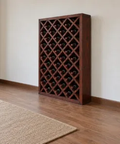 Kệ Rượu Vang KR49 - Đứng Sàn Lưới Ô Trám Chai Trong Từng Ô, Gỗ Thông Màu Nâu Cánh Gián