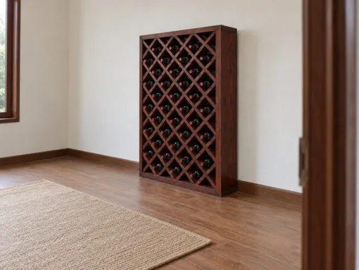 Kệ Rượu Vang KR49 - Đứng Sàn Lưới Ô Trám Chai Trong Từng Ô, Gỗ Thông Màu Nâu Cánh Gián Kệ Rượu Vang KR49 - Đứng Sàn Lưới Ô Trám Chai Trong Từng Ô, Gỗ Thông Màu Nâu Cánh Gián