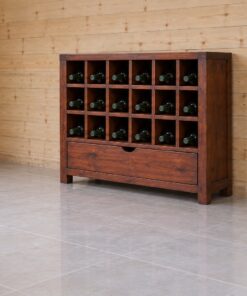 Kệ Rượu Vang KR52 - Đứng Sàn Ô Chai Một Ngăn Kéo Dưới Cùng, Gỗ Thông Màu Nâu Đỏ