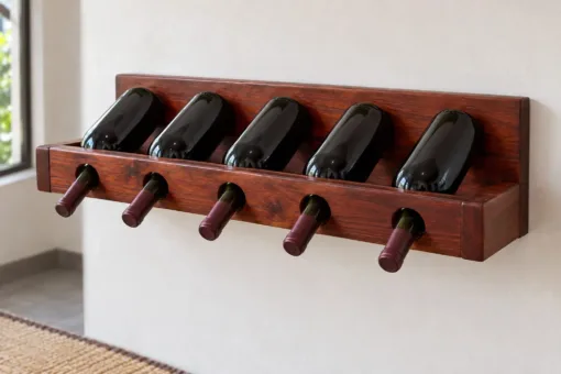 Kệ Rượu Vang KR55 - Treo Tường Một Hàng Chai Nghiêng Cổ Chúc Xuống, Gỗ Thông Màu Nâu Đỏ Kệ Rượu Vang KR55 - Treo Tường Một Hàng Chai Nghiêng Cổ Chúc Xuống, Gỗ Thông Màu Nâu Đỏ