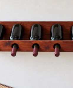 Kệ Rượu Vang KR55 - Treo Tường Một Hàng Chai Nghiêng Cổ Chúc Xuống, Gỗ Thông Màu Nâu Đỏ