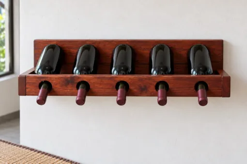 Kệ Rượu Vang KR55 - Treo Tường Một Hàng Chai Nghiêng Cổ Chúc Xuống, Gỗ Thông Màu Nâu Đỏ Kệ Rượu Vang KR55 - Treo Tường Một Hàng Chai Nghiêng Cổ Chúc Xuống, Gỗ Thông Màu Nâu Đỏ