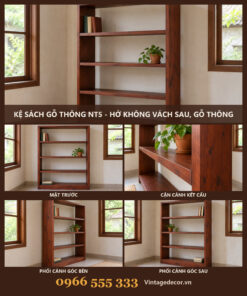 Kệ Sách Gỗ Thông NT5 - Hở Không Vách Sau, Gỗ Thông