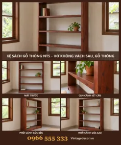 Kệ Sách Gỗ Thông NT5 - Hở Không Vách Sau, Gỗ Thông